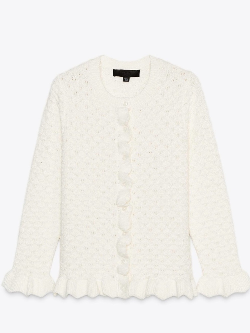 Zara Ruffle-Trim Knit Cardigan Sweater size M NEW WITHOUT TAG